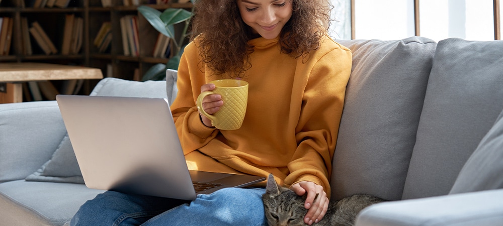 Woman relaxing with cat