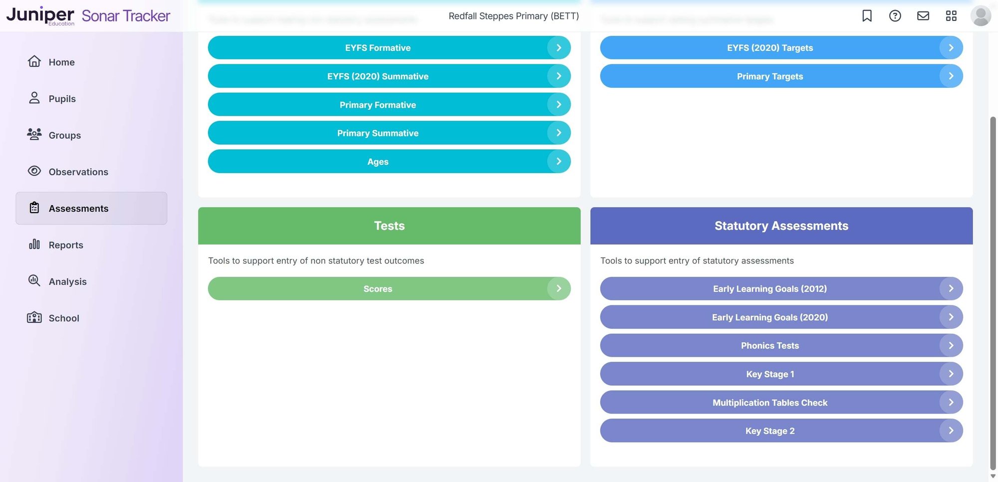 Sonar Tracker Assessments Screenshot