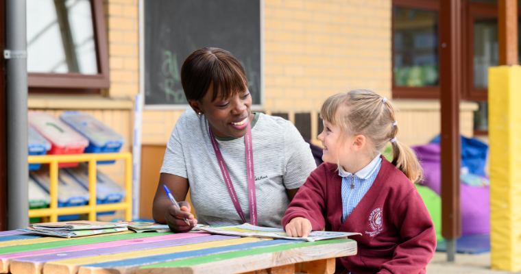 Teacher supporting child with studies - well-being